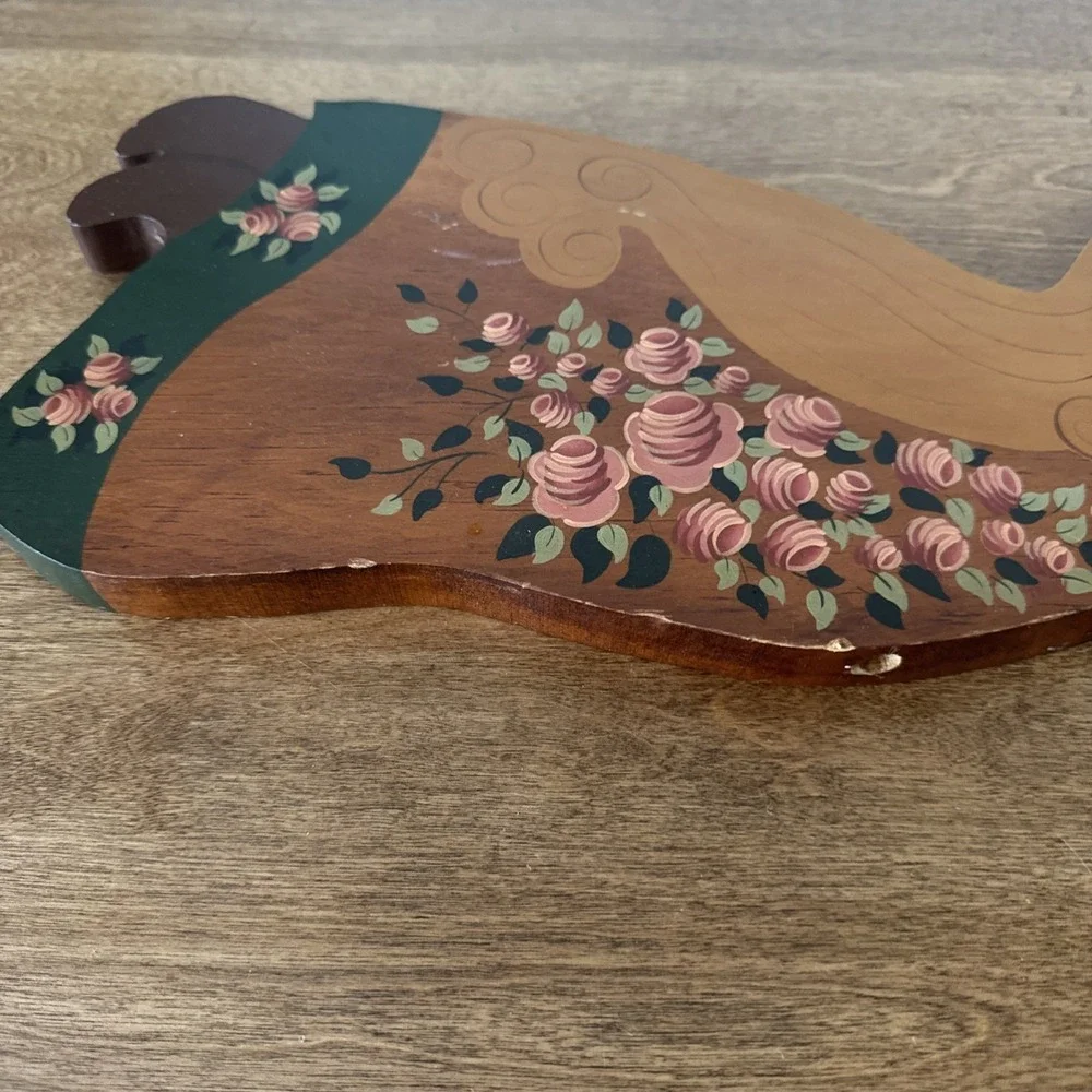 Flying Girl Trumpet Hand Crafted Painted on Wood Wall Hanging, 21 1/4